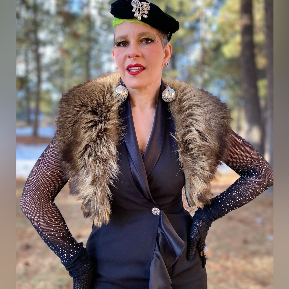 Vintage Satin Collard Cocktail Dress